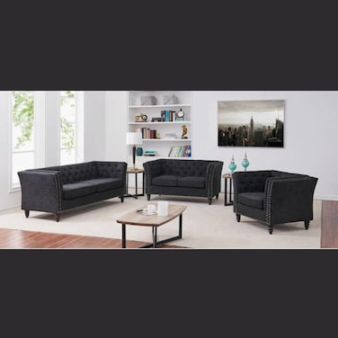 Wooden Twist Fresco Premium Living Room Chesterfield 3+2+1 Sofa Set ( Black )