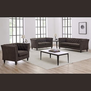 Wooden Twist Fresco Premium Living Room Chesterfield 3+2+1 Sofa Set ( Brown )