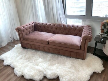 Graceful Velvet 3 Seater Rolled Arm Chesterfield Sofa