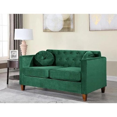 Velvet Square Arm Loveseat 2 Seater Sofa