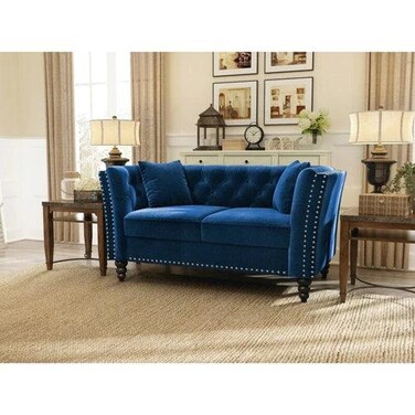 Square Arm Loveseat 2 Seater Sofa (Walnut Legs)