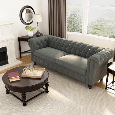 Graceful 3 Seater Velvet Rolled Arm Chesterfield Sofa