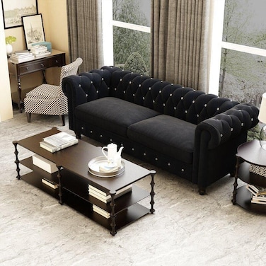 Graceful 3 Seater Velvet Rolled Arm Chesterfield Sofa