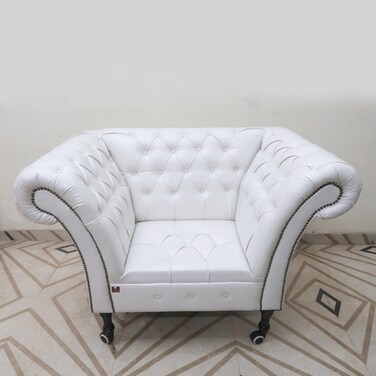Single Seater Button Tufted Grand Sofa (with 4 Wheels)