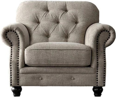 Luxury Chesterfield Chenille Diamond Tufted Armchair Sofa (Grey Color Walnut Legs)