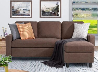 مجموعة أريكة خشبية مريحة على شكل حرف L مكونة من 3 مقاعد مع أثاث غرفة المعيشة العثماني الأنيق للراحة والأناقة (بني)