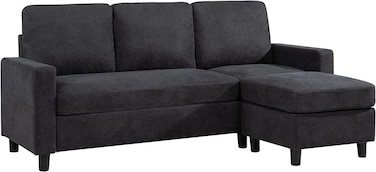 Wooden Twist Cosy L-Shaped Sectional 3 Seater Sofa Set With Ottoman Elegant Living Room Furniture for Comfort and Style (Charcoal Grey)