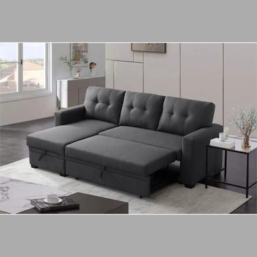 Wooden Twist L-Shape Sectional Sleeper Sofa Cum Bed 5 Seater (Dark Grey)