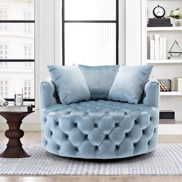 Wooden Twist Barrel Button Tufted Design Modern Round Sofa For Living Room with 3 Pillows