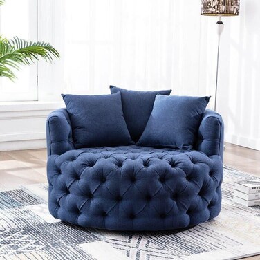 Wooden Twist Barrel Button Tufted Design Modern Round Sofa For Living Room with 3 Pillows