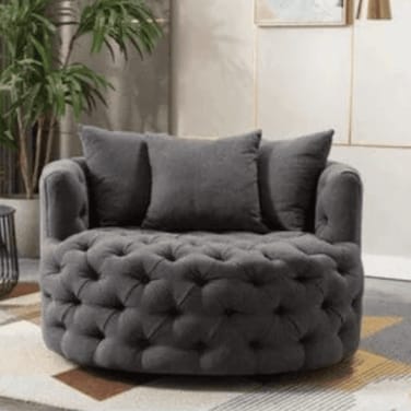 Wooden Twist Barrel Button Tufted Design Modern Round Sofa For Living Room with 3 Pillows