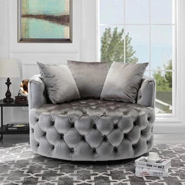 Wooden Twist Barrel Button Tufted Design Modern Round Sofa For Living Room with 3 Pillows