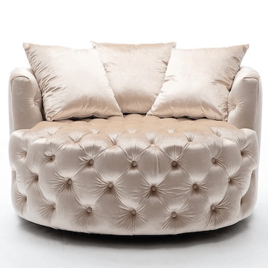 Wooden Twist Barrel Button Tufted Design Modern Round Sofa For Living Room with 3 Pillows