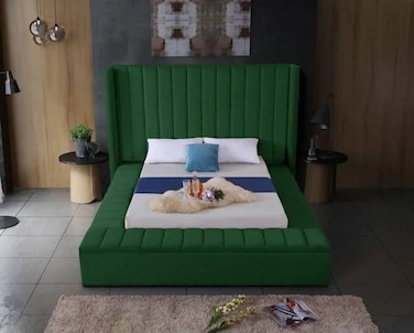 Wooden Twist Pinion Handmade Solid Wood Queen Size Bed - Green