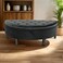 Wooden Twist Half Moon Velvet Tufted Storage Bench Footstool Bed End Table for Living Room ( Black )