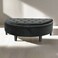 Wooden Twist Half Moon Velvet Tufted Storage Bench Footstool Bed End Table for Living Room ( Black )
