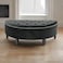 Wooden Twist Half Moon Velvet Tufted Storage Bench Footstool Bed End Table for Living Room ( Black )