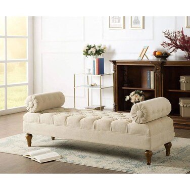 Lewis Bolstered Lounge Entryway Bench Three Seater Sofa Couch for Living Room - Beige