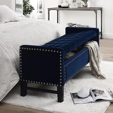 Wooden Twist Royal Blue Premium Wood Upholstered Flip top Storage Bench