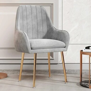 Wooden Twist Bonzer Velvet Fabric Modern Cafe Dining Chair with Metal Legs - Stylish Seating for Kitchen and Dining Room - Grey