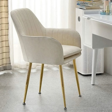 Wooden Twist Bonzer Velvet Fabric Modern Cafe Dining Chair with Metal Legs - Stylish Seating for Kitchen and Dining Room - Beige