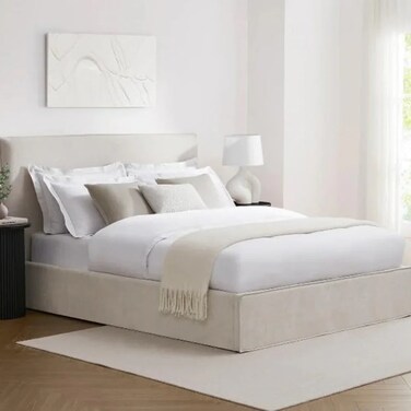 Wooden Twist Dnbeu Hydraulic Storage Bed In Soft Fabric ( Beige ) - Queen (160x200)