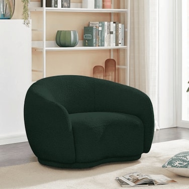 Snug Rounded Back Rich Green Modern Boucle Sofa