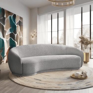 Snug Rounded Back Rich Grey Modern Boucle Sofa