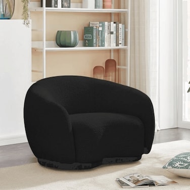 Snug Rounded Back Rich Black Modern Boucle Sofa