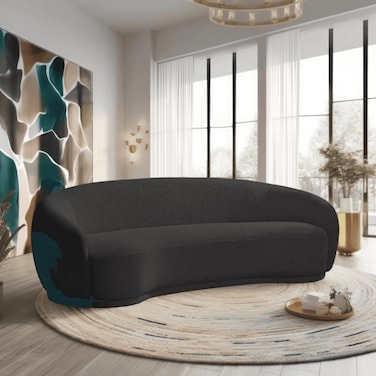 Snug Rounded Back Rich Black Modern Boucle Sofa