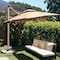 Wooden Twist Sunshade Aluminium Garden Umbrella with Rotating Handle Stylish Outdoor Patio Decor and UV-Resistant Canopy ( Beige )