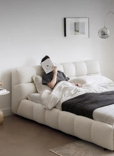 Wooden Twist Awf Modernize Boucle Upholstery Bed for Luxury Bedroom Contemporary, Stylish, and Elegant