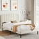 Wooden Twist Modern Rectangular Velvet Upholstery Bed with Soft Wingback Headboard ( Cream ) - Queen
