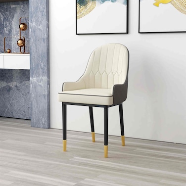 Wooden Twist Villoso Modern Dining Chair with PU Leather, Iron Black Legs &amp; Gold Corner - Elegant Contemporary Seating for Home and Kitchen D&eacute;cor