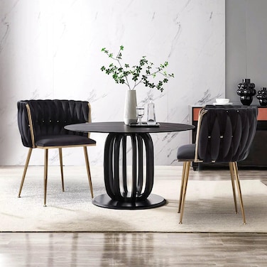 Wooden Twist Design Woven Back Velvet Upholstery and Metal Legs Elegant Seating Dining Chair for Cafe, Restaurant, and Home