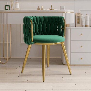 Wooden Twist Endorse Soft Velvet Upholstery Makeup Lounge Chair with Metal Legs Modern Dining Chair for Home and Office ( Green  )