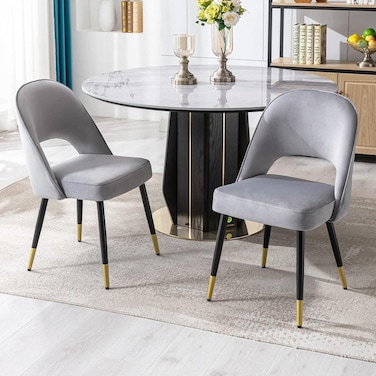 Wooden Twist Modern Stylish Loop Backrest Velvet Upholstery Cafe Dining Chairs with Metal Legs (Set of 2)