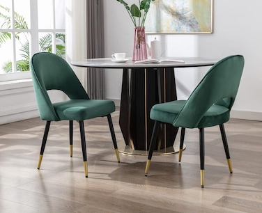 Wooden Twist Modern Stylish Loop Backrest Velvet Upholstery Cafe Dining Chairs with Metal Legs (Set of 2)