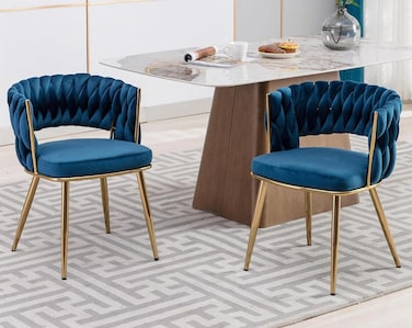 Wooden Twist Woven Carved Backrest Velvet Upholstery and Metal Legs Elegant Seating Dining Chair for Cafe, Restaurant, and Home