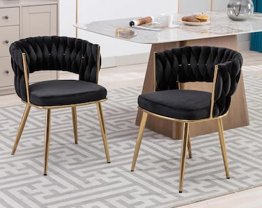 Wooden Twist Woven Carved Backrest Velvet Upholstery and Metal Legs Elegant Seating Dining Chair for Cafe, Restaurant, and Home