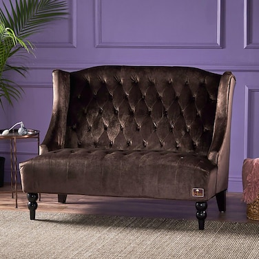 Wooden Recessed Arm Loveseat Bench (2 Seater, Chocolate)