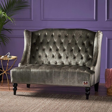 Wooden Recessed Arm Loveseat Bench (2 Seater, Grey)
