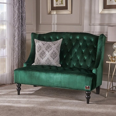 Wooden Recessed Arm Loveseat Bench (2 Seater, Dark Green)