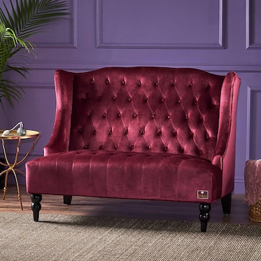 Wooden Recessed Arm Loveseat Bench (2 Seater, Maroon)