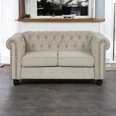 Wooden Twist Destro Premium Living Room Chesterfield 2 Seater ( Beige )