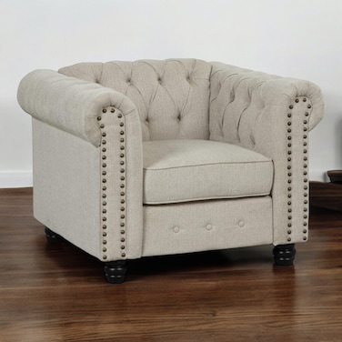 Wooden Twist Destro Premium Living Room Chesterfield Single Seater ( Beige )