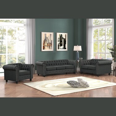 Wooden Twist Destro Premium Living Room Chesterfield 3+2+1 Sofa Set ( Dark Grey )