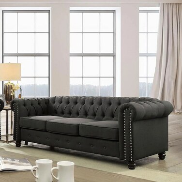 Wooden Twist Destro Premium Living Room Chesterfield 3 Seater ( Dark Grey )