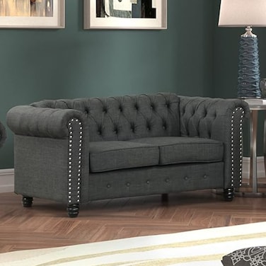 Wooden Twist Destro Premium Living Room Chesterfield 2 Seater ( Dark Grey )