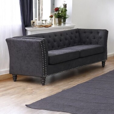 Wooden Twist Fresco Premium Living Room Chesterfield 3 Seater Sofa ( Black  )